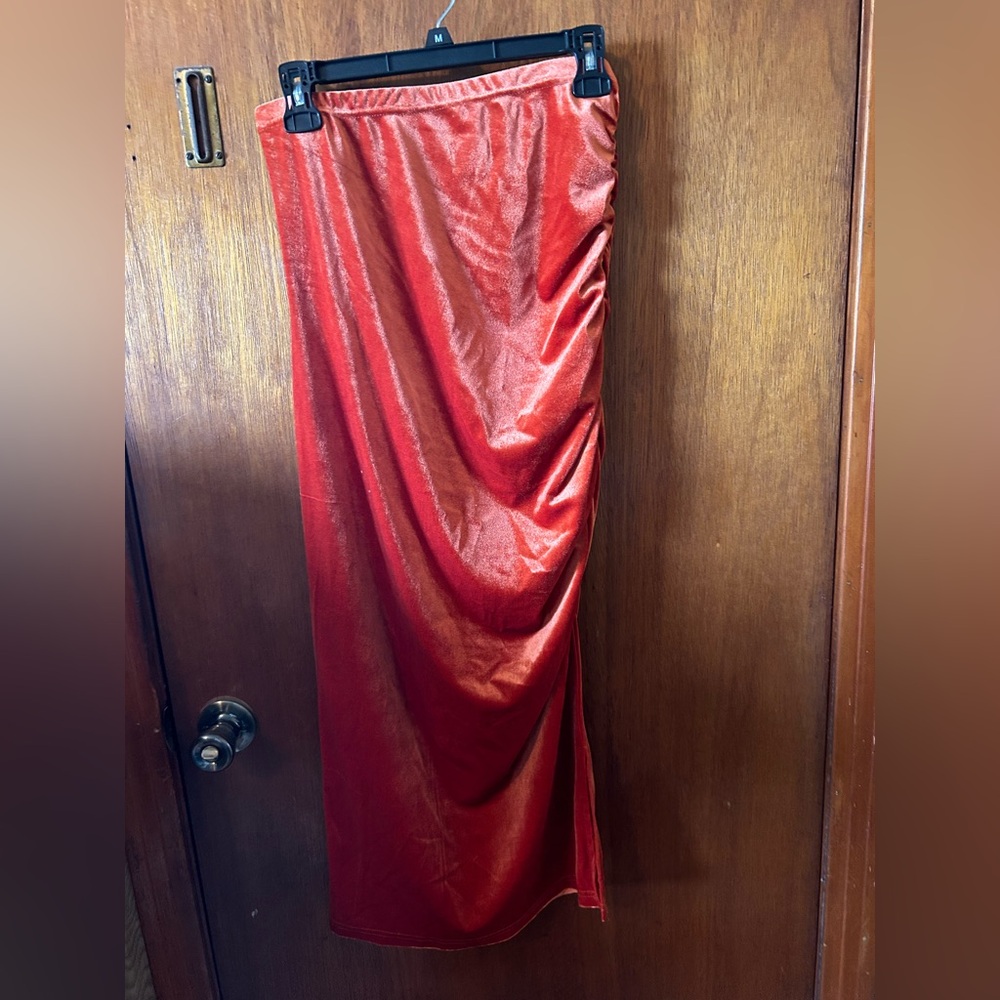 Rust orange midi skirt